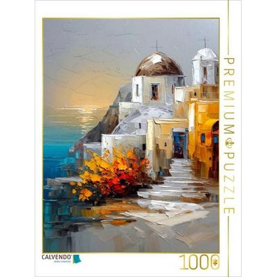 CALVENDO Puzzle Blick auf die weißen Kykladenhäuser Santorinis, die im goldenen Licht des späten Nachmittags erstrahlen | 1000 Teile Lege-Größe