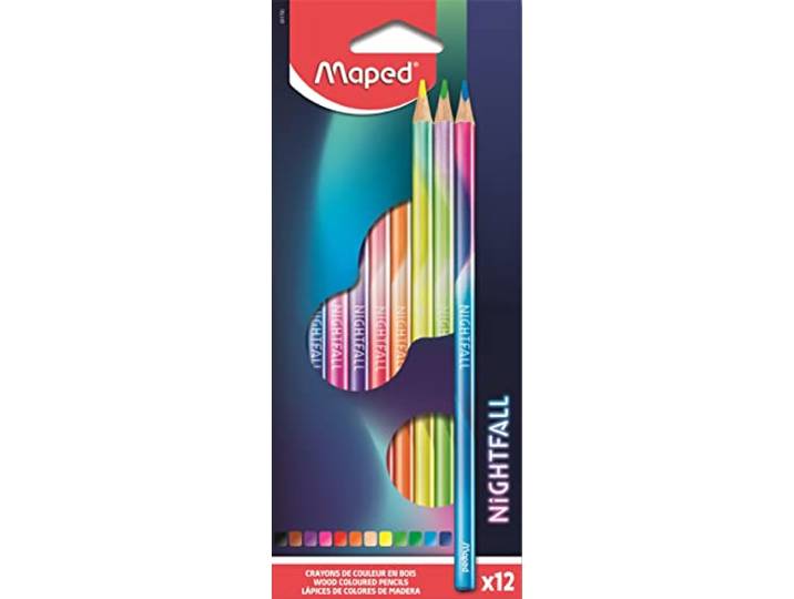 Maped - Ergonomische driekantige kleurpotloden, kleurpotloden NightFALL - x12 potloden - bedrukt met NIGHTFALL-patroon