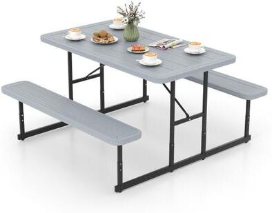 Costway Picnic Table Bench Set for 2-4 People Outdoor Rectangular Camping Dining Table-Gray