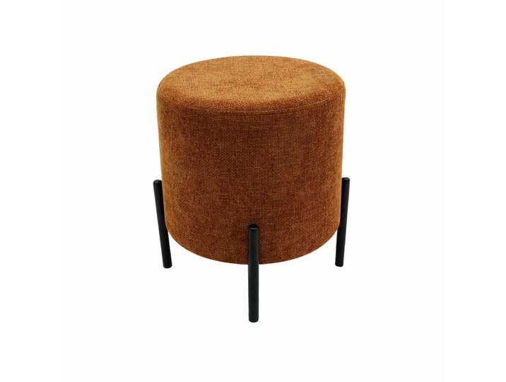 Pouf repose-pieds rond en tissu orange foncé et acier