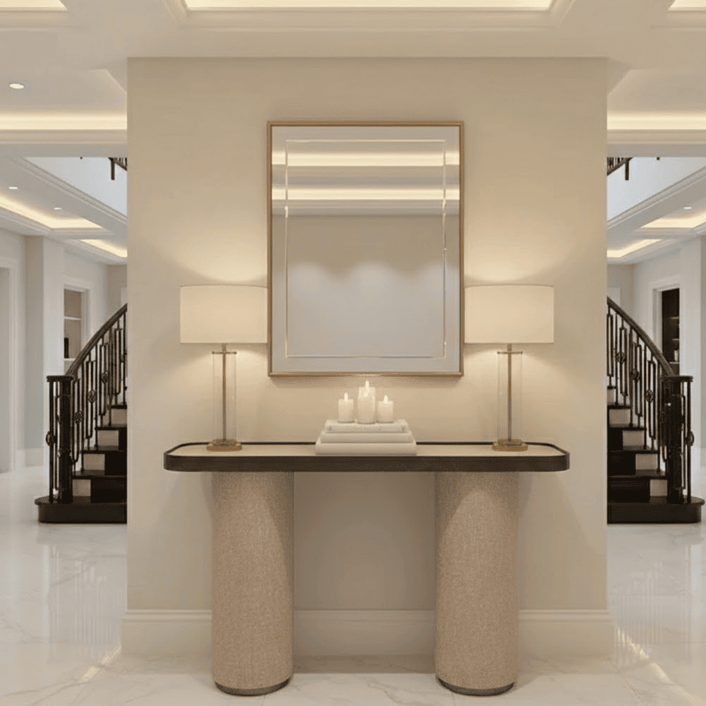 Alexandra Luxury Linen & Dark Brown Oak Console Table
