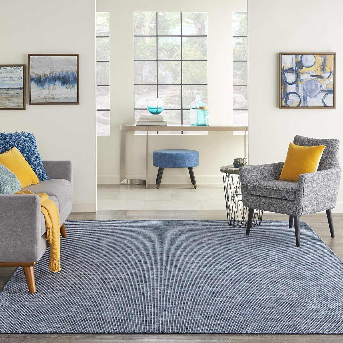 Modern Vlakgeweven Gestreept Vloerkleed voor Binnen en Buiten, Marineblauw, Polypropyleen