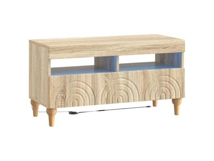 TV-Schrank mit LED, Sonoma-Eiche aus technischem Holz, schlankes Design Integrierte LED-Leuchten, 90° umschaltbare Anschlüsse, feuchtigkeitsbeständig, Innenanwendung, 14,6 kg