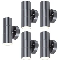 5er Set Außen Leuchten Edelstahl UP DOWN Wand Strahler Glas Balkon Lampen