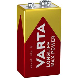 Varta Batterien Longlife Max Power 4722, Alkaline, 9V, 10 Jahre lagerfähig, E-Block / 6LR61, 1 Stück