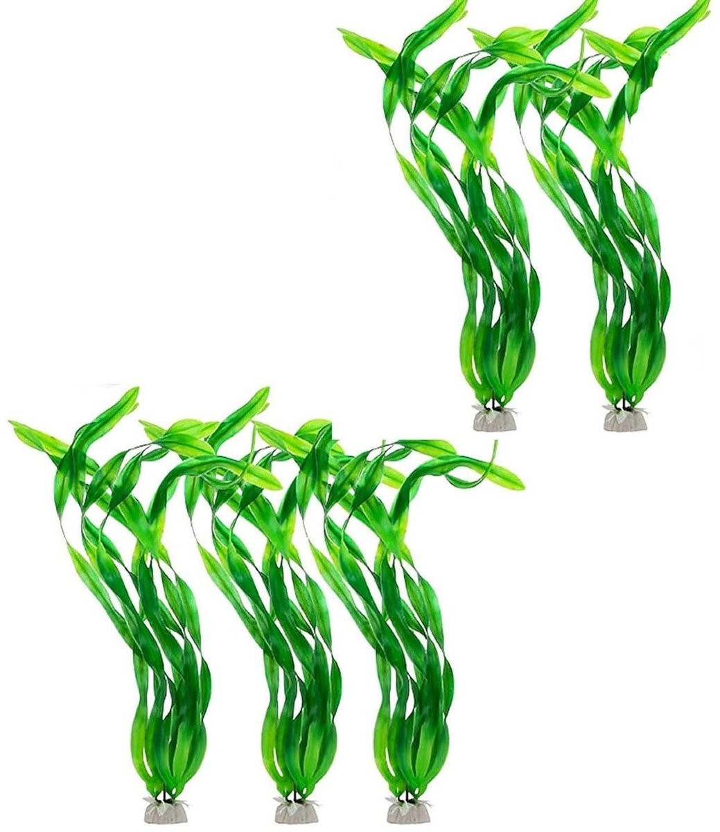 Dailygoods Set van 5 Kunstmatige Aquariumplanten met Keramische Basis - Realistische Groene Decoratie voor Vissen
