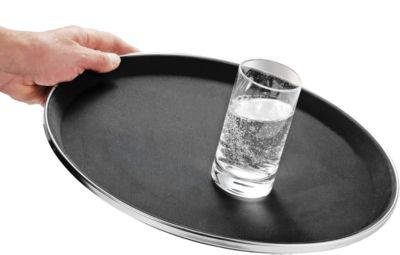 Antirutsch-Tablett Esmeyer® TENNESSEE, rund, ø 355 mm, stapelbar, Fiberglas & Gummioberfläche, schwarz