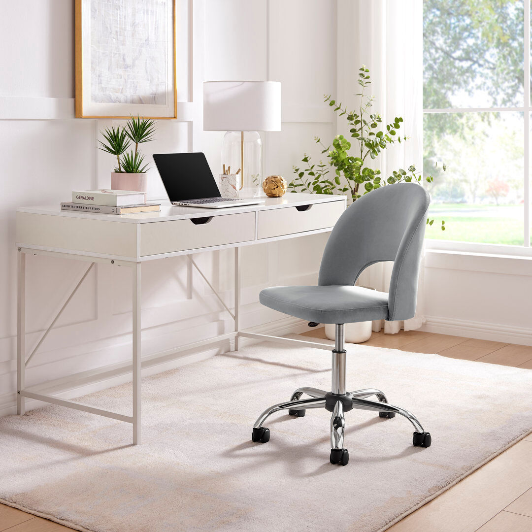 Fairmont Park Wessex Luxury Velvet Home Office Vanity Chair - Modern Deco Style Cut Out Design Grey 89.5cm H X 46cm W X 54cm D