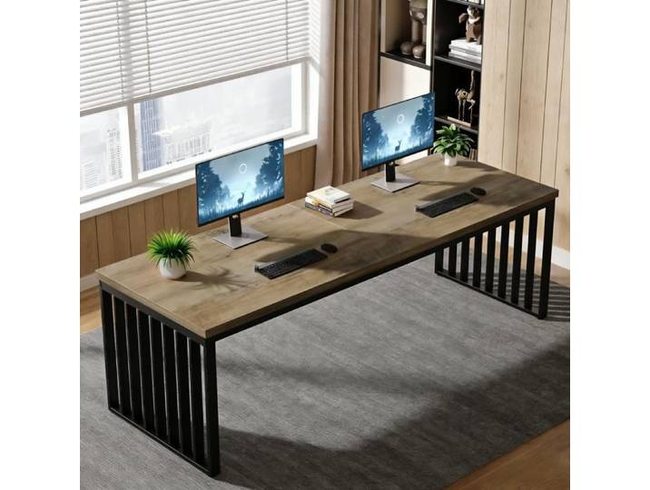 Grand bureau d'ordinateur de 180 cm avec structure en métal robuste - Bureau Gaming Station de travail - Gris (sans chaise）