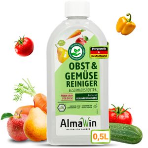 AlmaWin Spülmittel Obst- und Gemüsereiniger, geschmacksneutral, pflanzliche Tenside, Flasche, 500 ml