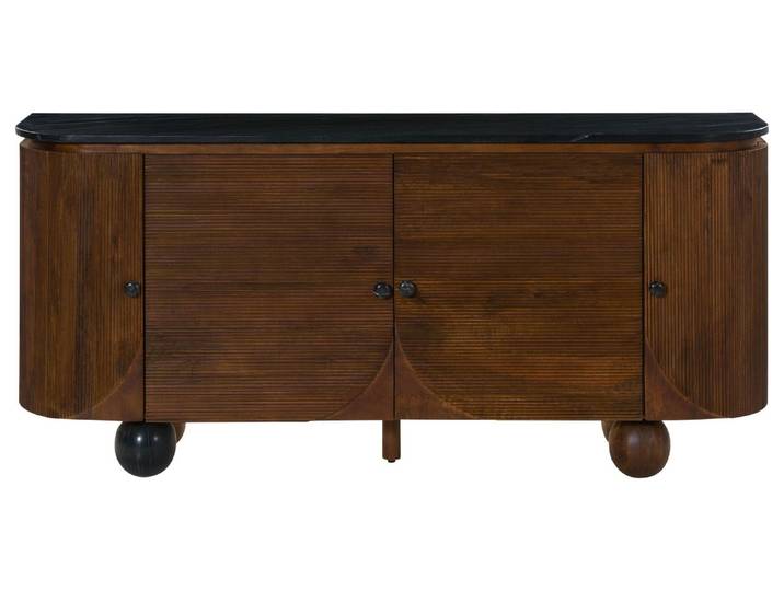 Sideboard Mango 180x40x80 dunkelbraun lackiert / Marmor schwarz FLORENZ #221