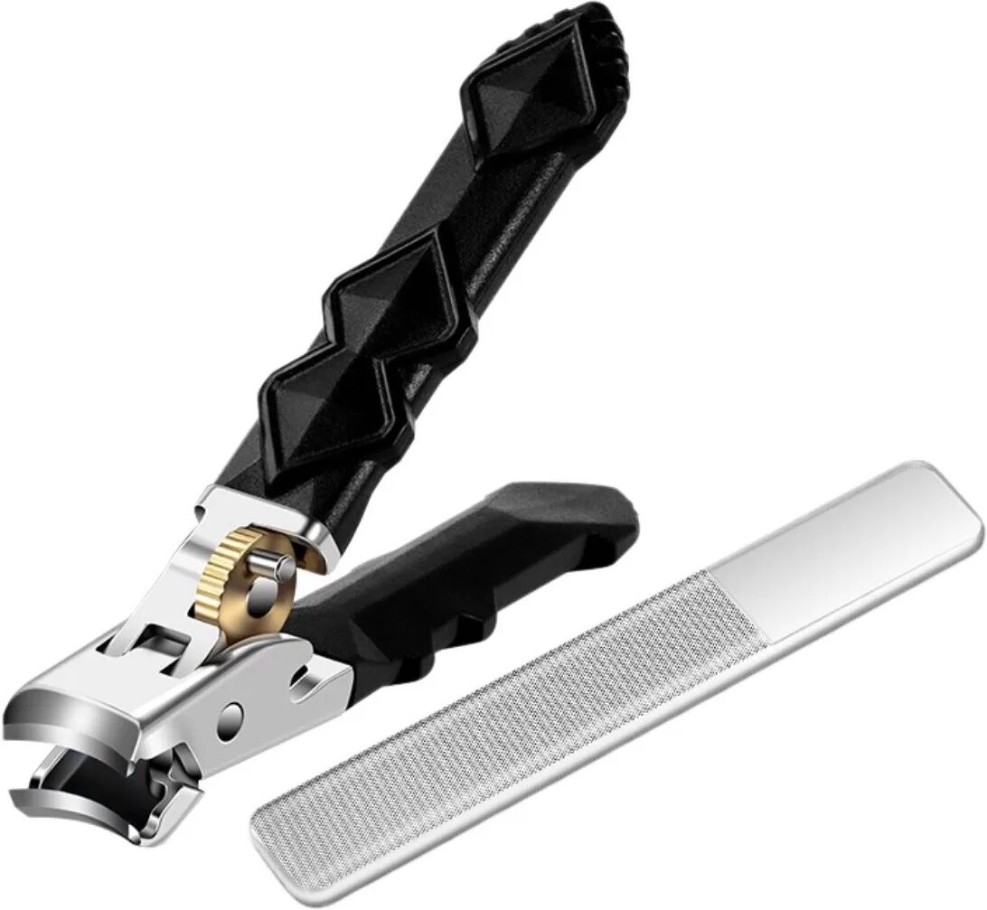 INF Nagelknipser mit breiter Backe und gekrümmter Zahnradverriegelung, langer Griff und Nagelfeile, ABS+Edelstahl, Schwarz
