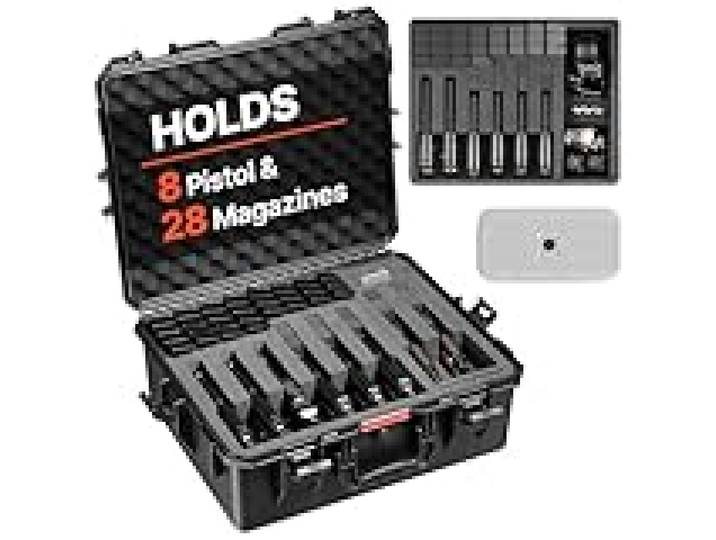 VEVOR Mallette Transport Arme, Valise à Pistolet avec Insert en Mousse XPE, Étui Rigide Étanche Capacité 8 Pistolets, pour Arme de Poing, Objectifs, Appareil Photo, 556x455x225 mm, Conforme TSA