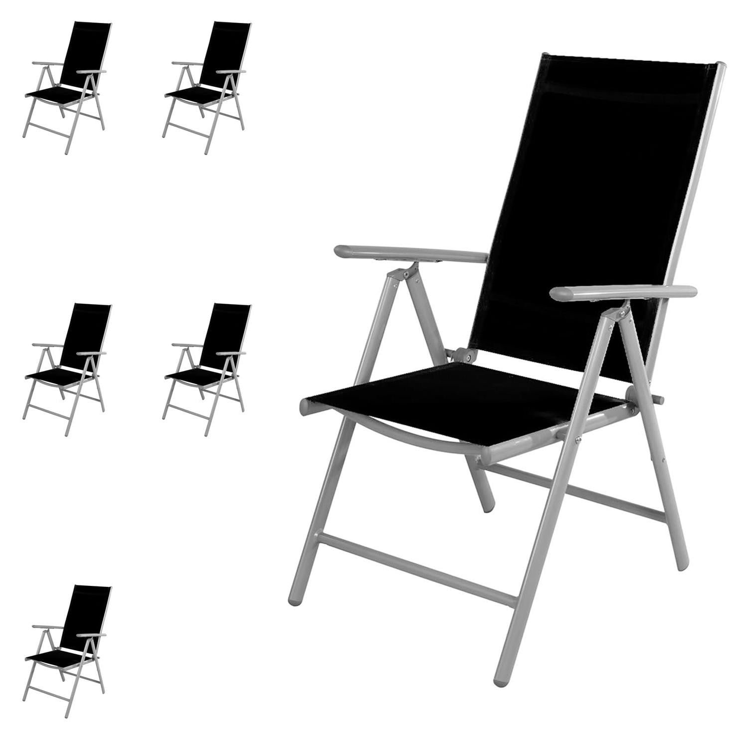 Mojawo Set van 6 Inklapbare Tuinstoelen van Aluminium en Textiel, Zilvergrijs/Zwart