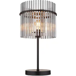 Tischleuchte Glasstäbe rauch klar Beistelllampe schwarz Schlafzimmerlampe Nachttischlampe, Metall, 1x E27 Fassung, H 54,5 cm