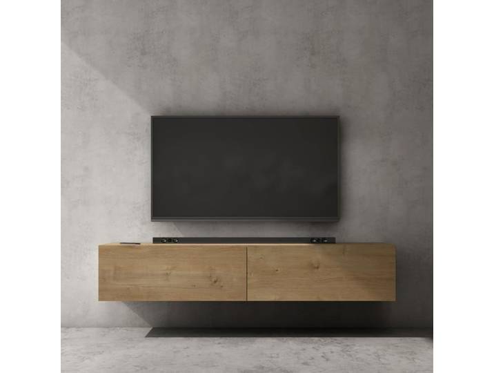 doporro Meuble TV Bas 160 cm Armoire TV Marron Clair Table de Télévision Salon avec 2 Portes Meuble TV Suspendu MBTV02