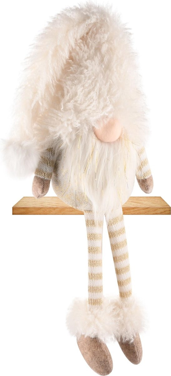 Decoratieve zittende kabouter met hangende benen, beige/bruin, stof, B: 14 cm, D: 23 cm, H: 70 cm