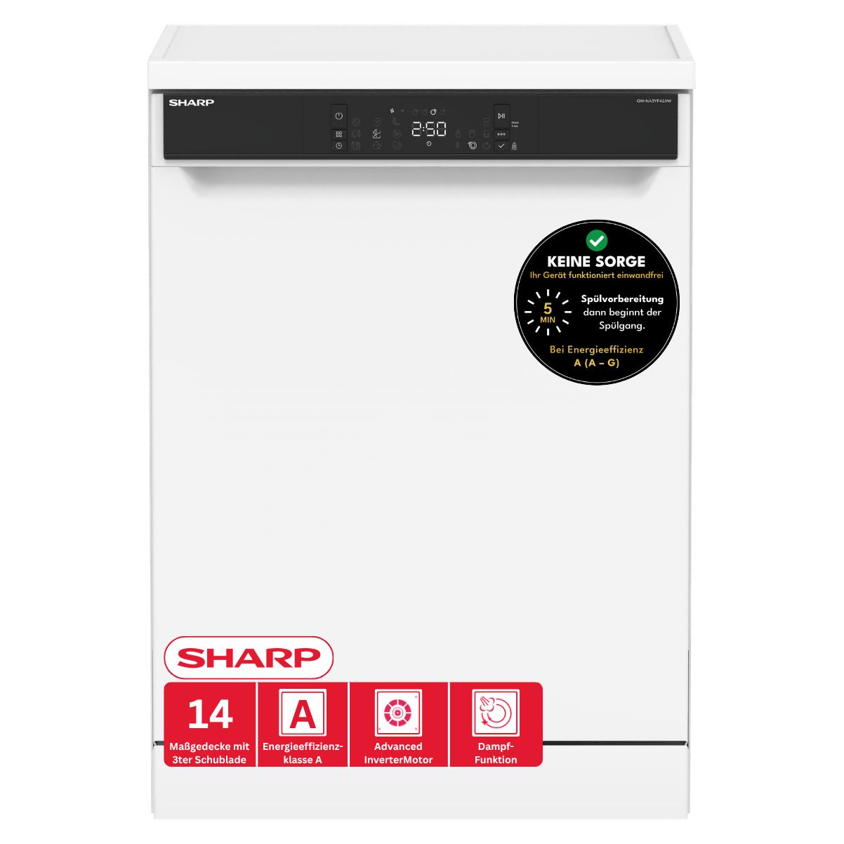 Sharp QW-NA3YF42AW-CH, Freistehend, Standardgröße (60 cm), Weiß, Berührung, Schublade, Edelstahl