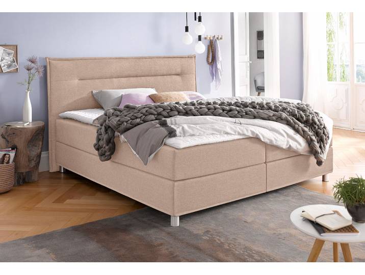 Boxspringbett, Strukturstoff, Beige, 180×200 cm, Bonnell-Federkernmatratze, H3, Maintal
