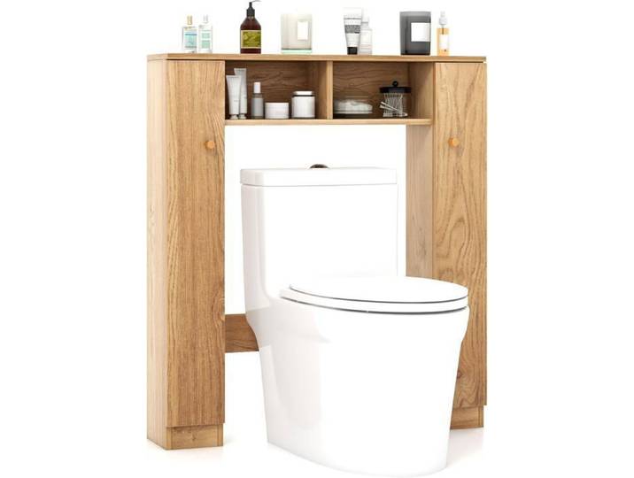 GIANTEX Meuble Dessus Toilettes WC-8 Compartiments+ 2 Placards à Porte-Meuble/Colonne Salle de Bain-4 Étagères Réglables- Naturel