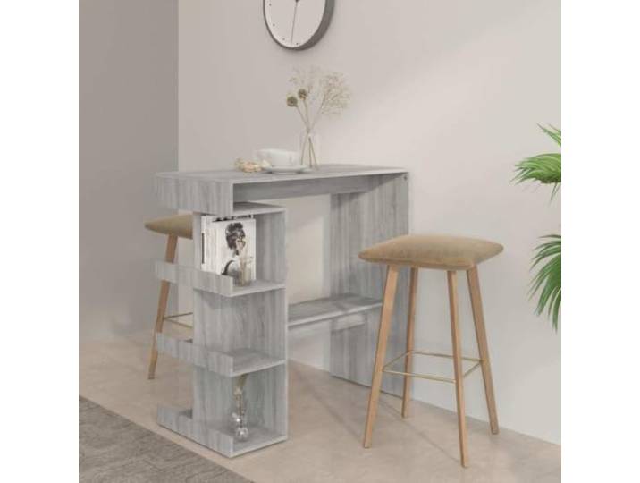 FMPGJLYH Bartisch mit Regal, Stehtisch aus Holzwerkstoff, Grau Sonoma 3 Ablagen, Inklusive Fußstütze, Stabil & Langlebig, Für Küche & Essbereich