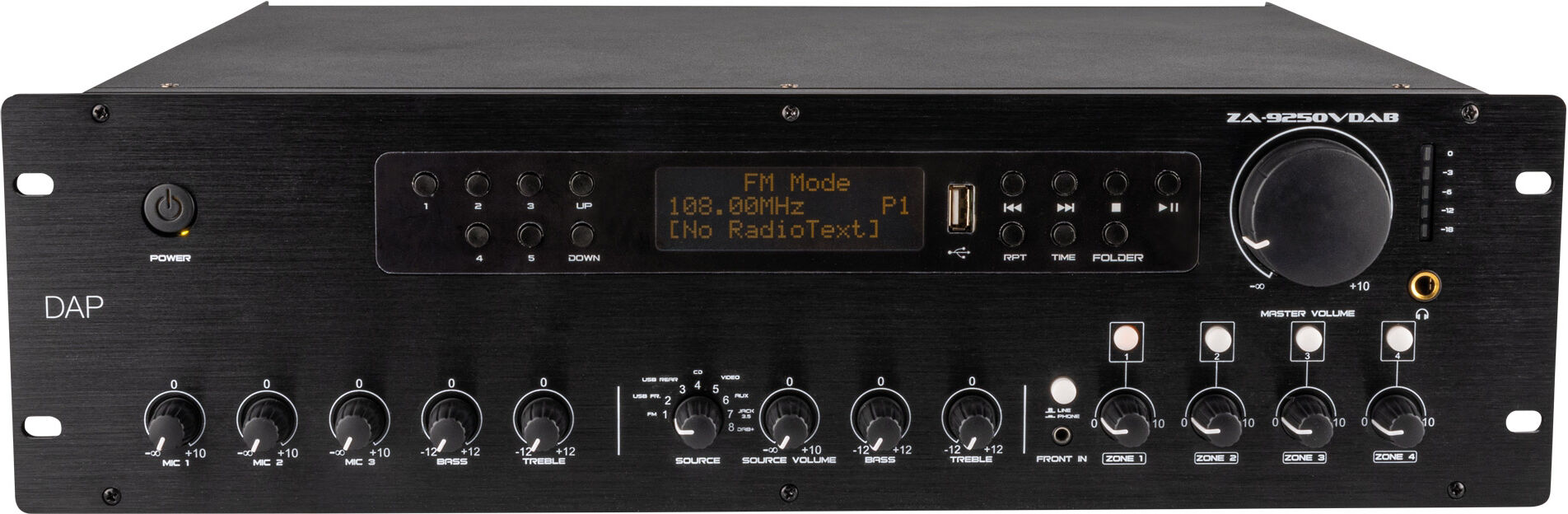 DAP Audio Za-9250vdab 250 W 100 V 4-Zonen-Mischverstärker Mit Einstellbaren Zonenlautstärken