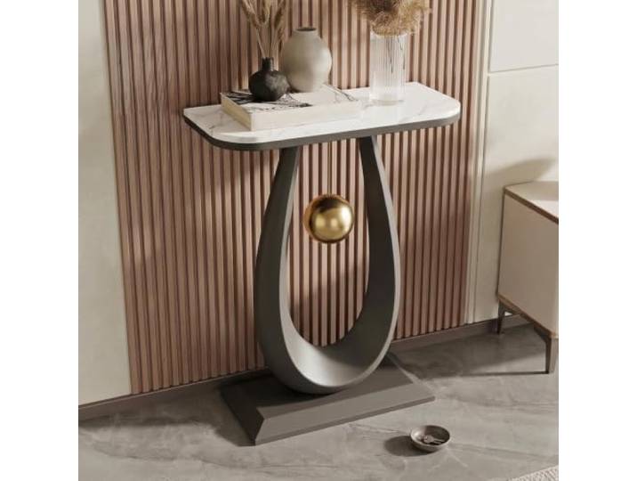 YTSJXN Konsolentisch schmal aus Steinplatte & Metall, moderner Flurtisch Sinterstein-Platte, Eingangsbereich, Schmaler console table, Stabile Eisenstruktur(Black white,40X30X75CM)