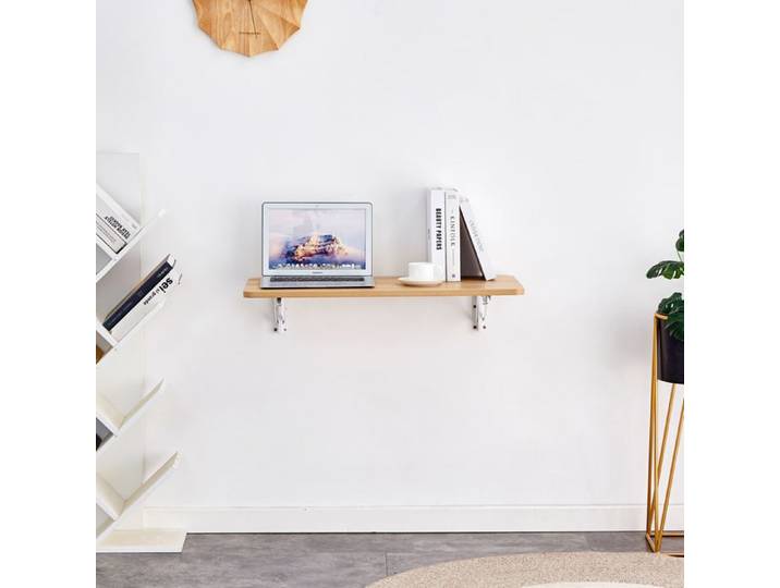 Table murale rabattable EVRYAE - structure en MDF support métallique repliable gain de place quotidien - Bois