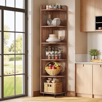 Bluebell 6-Tier Corner Shelf, Rustic Tall Corner Bookshelf for Living Room, Bedroom, Office