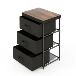 COSTWAY 3‐stufiger Stoffschrank, Stoff‐Nachttisch mit 3 Schubladen, Heimorganisationsgerät mit stabilem Metallrahmen, Schubladenkommode