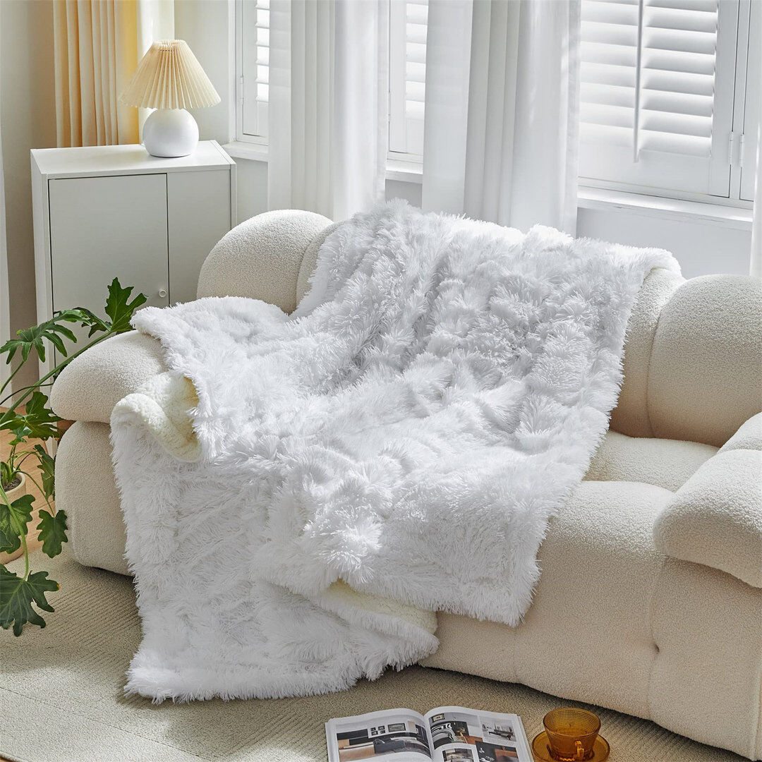 Fairmont Park Sherpa Faux Fur Blanket,220cm White 220cm W X 200cm L