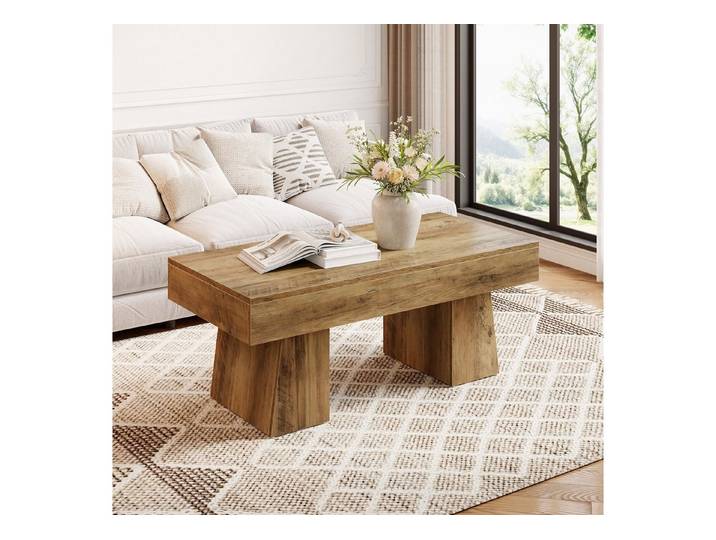 Tribesigns Couchtisch 120x60x50cm Landhaus Wohnzimmertisch mit stabiler Basis Braun