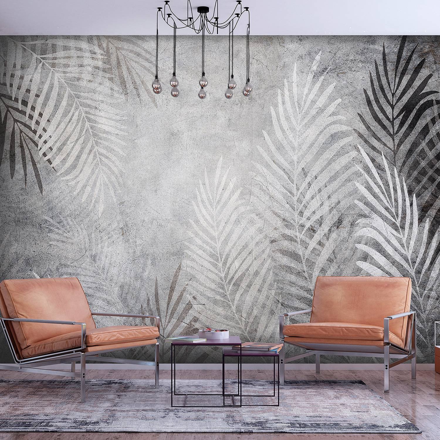 home24 Vlies-fotobehang Palm Trees in the Dark, zwart, wit, grijs, B: 300 cm, H: 210 cm