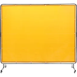 VEVOR Schweißvorhang 1,8 x 2,4m Schweißschutzvorhang aus Flammhemmendem Vinyl Schweißschutzwand mit 4 Schwenkrädern und einem 6-stufigen UV-Schutz Schweißerdecke Schweißschutz Gelb