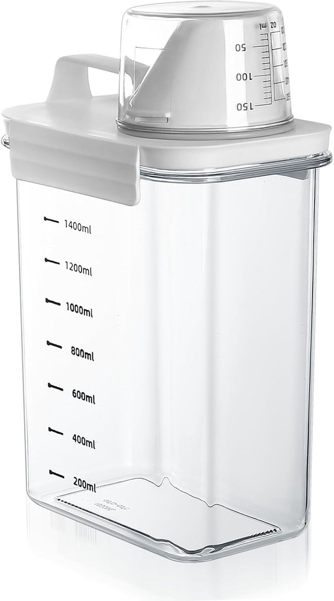SnelShoppen Airtight Detergent Dispenser 1800ml - Transparante Waspoeder Opslagbox van Duurzaam PET/PP
