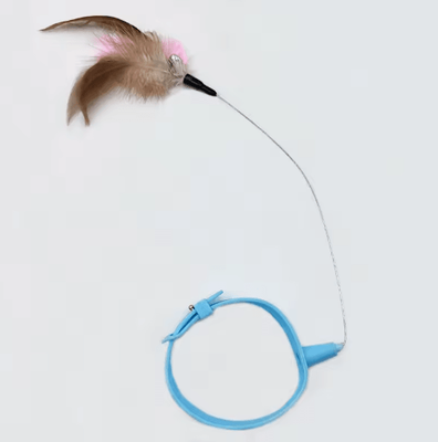 Inspire Picks FeatherRing Self Exciting Cat Collar Toy With Bells & Teaser Feather blue