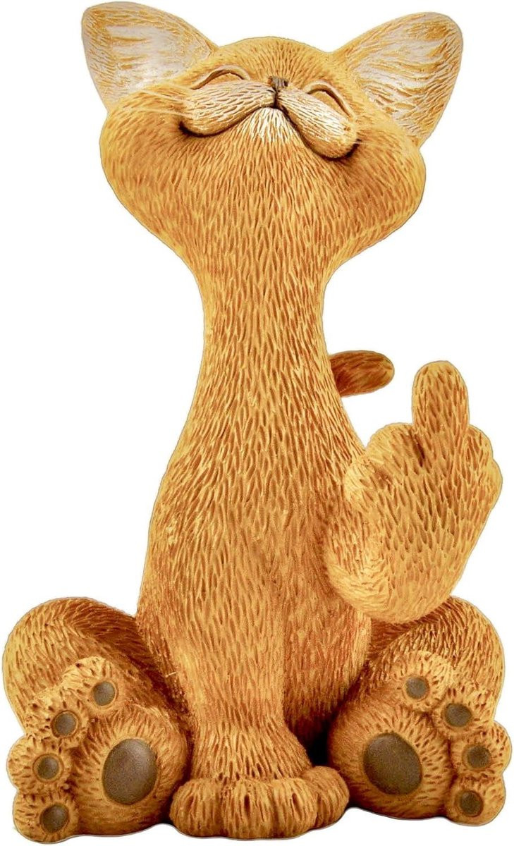 Grappig Katten Beeldje met Opheffende Middelvinger voor Decoratie, Hoogte: 13 cm