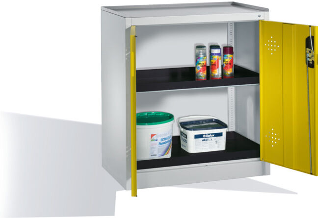 C + P Möbelsysteme Armoire d'appoint environnementale C+P avec portes battantes, 2 bacs en polyéthylène, H1020xL930xP500mm Façade jaune trafic Corps gris clair ; C + P M (8821-316 S10086)