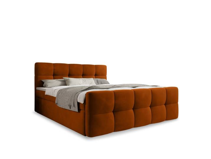 Lit coffre + matelas 140x190cm en velours terracotta