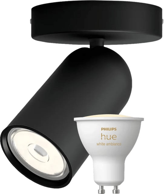 Philips Pongee opbouwspot zwart met Philips Hue White Ambiance GU10 led