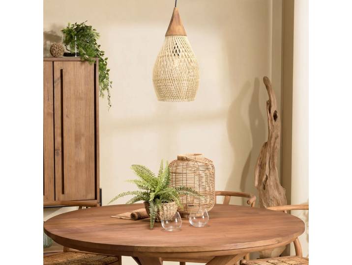 Suspension ''goutte'' 25x25cm rotin couleur naturelle et teck