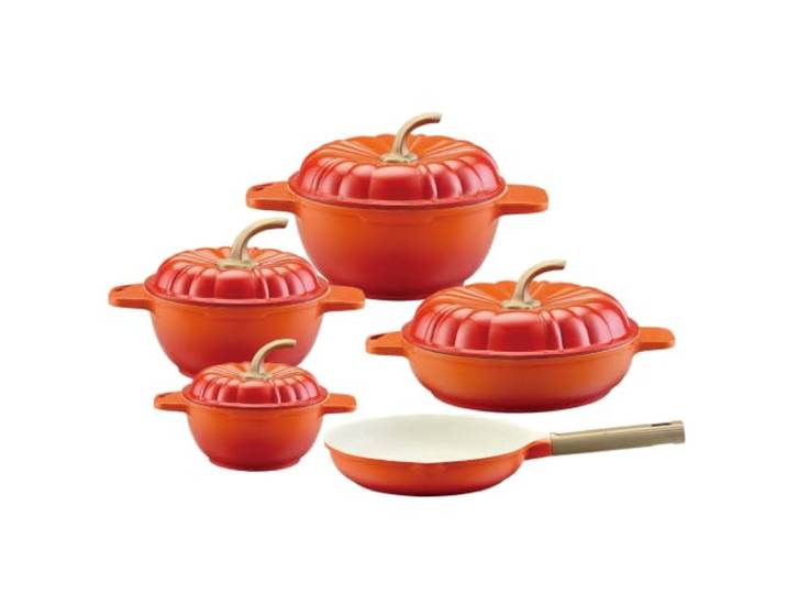 9 Stück Kürbis Geformte Kochgeschirr Set, Aluminiumlegierung Keramik Non-Stick Casserole Töpfe Mit Deckeln Und Pfanne, Für Heimküche Kochen Und Tisch Servieren