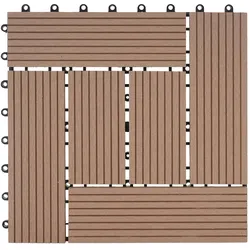 Mendler WPC Bodenfliese Rhone, Holzoptik Balkon/Terrasse, 11x je 30x30cm = 1qm ~ Premium, teak versetzt