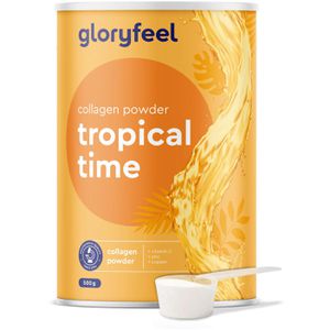 gloryfeel Kollagen Hydrolysat Tropical Time, Peptide Typ 1, Pulver, mit Vitamin C + Zink + Kupfer, 500 g