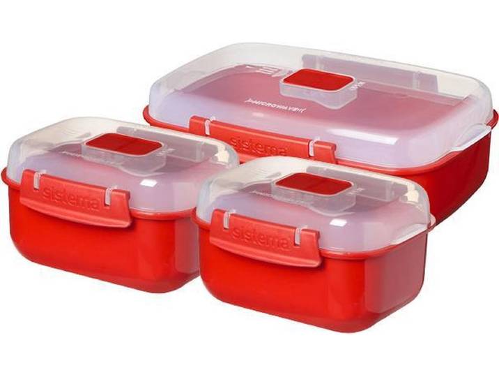 Sistema Microwave Heat 'n Eat - Set van 3 magnetronbakjes - Met deksel - Rood - 2x525ml - 1x1.25L