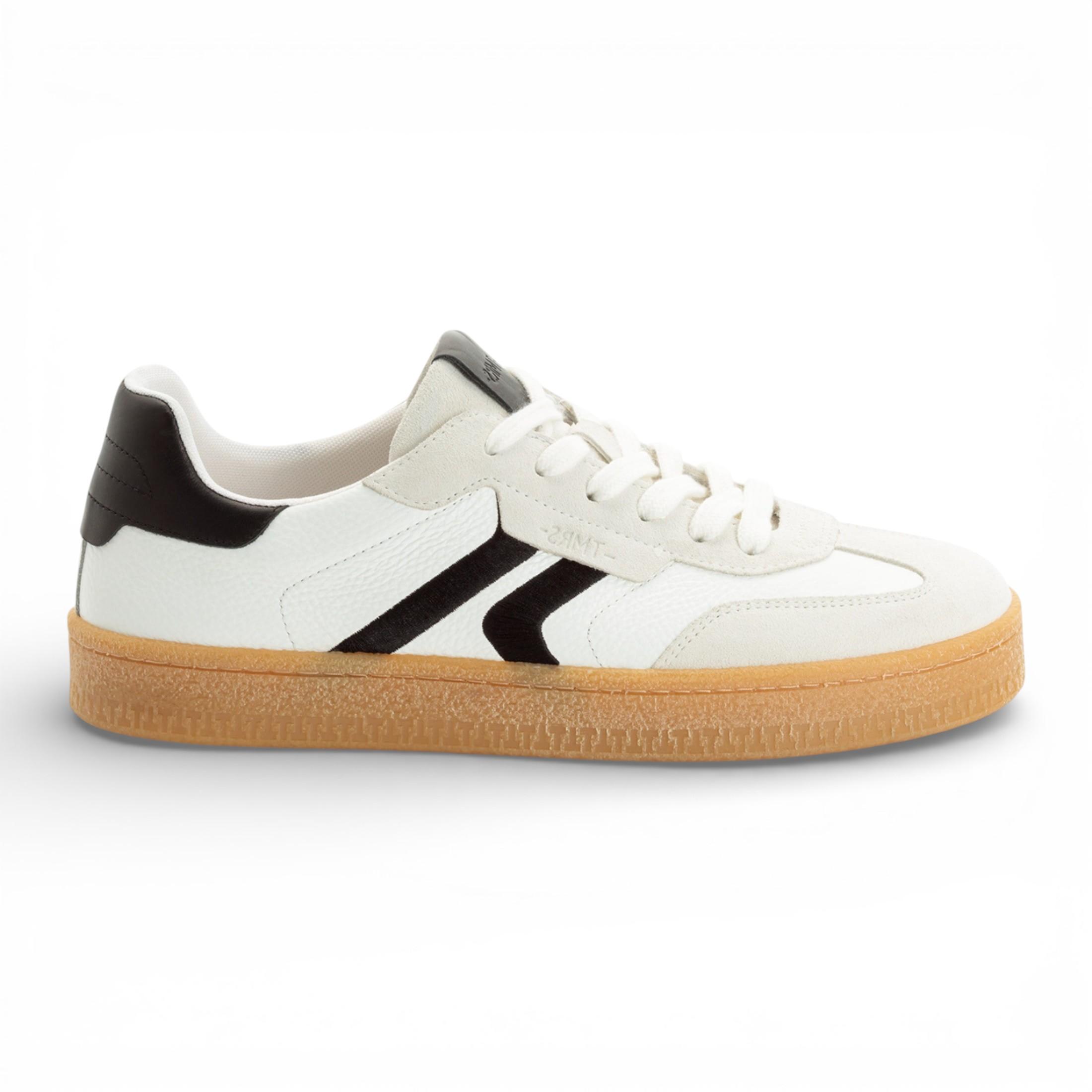 Tamaris Herren-Sneaker aus weißem Leder mit schwarzen Streifen