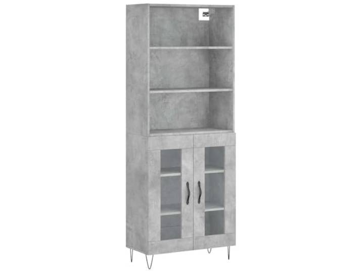 Kaorsrow Highboard Betongrau 69,5x34x180 cm Holzwerkstoff Schrank Eleganter Mehrzweckschrank fürs Wohnzimmer mit viel Stauraum, Glastüren und robusten Metallfüßen für optimale Ordnung.