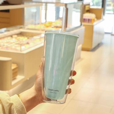 ModernMart Double Wall Tumbler With Straw Reusable Cold Drink Cup For Iced Coffee & Juice blue