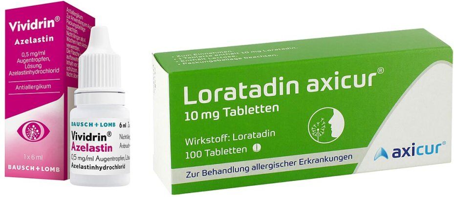 Vividrin Azelastin Augentropfen + Loratadin axicur 10 Mg Tablett