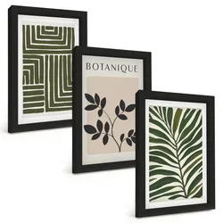BILDER SET 3er Set - 20x30 cm Schwarzer Rahmen - Botanischer Boho-Minimalismus
